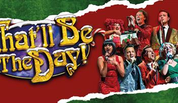 That'll Be The Day logo, Holly, Candycanes, People singing