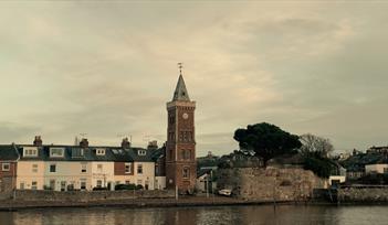Lympstone village with clocktower overlooking the Exe Estuary