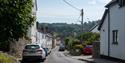 Chagford Town Centre with view of Dartmoor hills