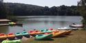 Kayaks lined up by the water in Decoy Park