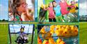 Image showing a girl having her face painted, children on a bouncy castle, Blaze our mascot with found children on a hammock swing, yellow plastic duc