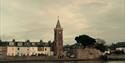 Lympstone village with clocktower overlooking the Exe Estuary