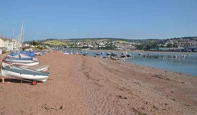 Shaldon Beach with boats on it