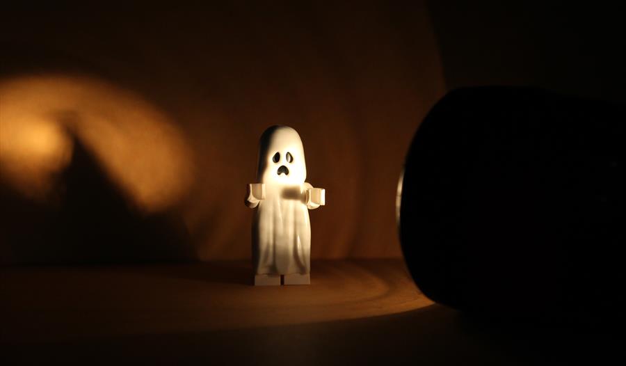 Ghostly figure in torchlight