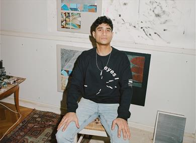 Portrait of Haroun Hayward in his studio