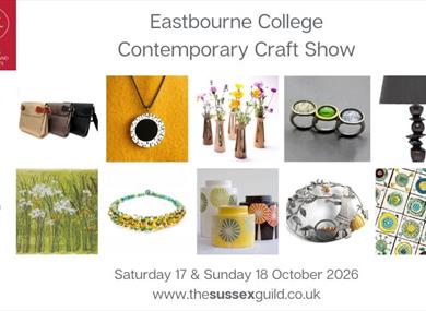 An image grid showing images of handmade crafts including ceramics, embroidery, jewellery, leather and wood accessories.