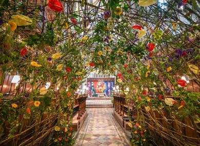 Chichester cathedral filled with flowers