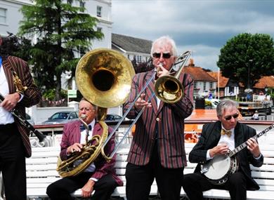 Jazz band playing on the top deck of New Orleans