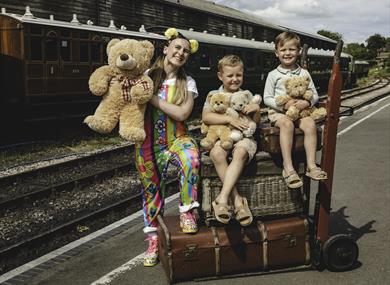 Summer of Fun at East Sussex and Kent Railway - group of children with teddy bears awaiting their train