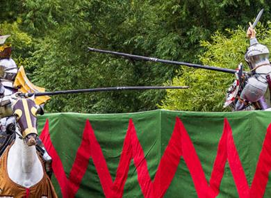 Knights competing in the grand medieval joust at the Legendary Joust at Carisbrooke Castle, history event, what's on