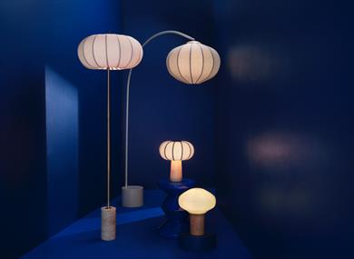 Lamps in a dark blue studio John Lewis
