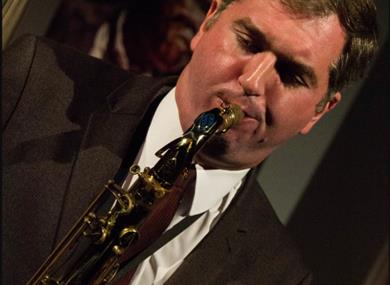 Image: Simon Spillet playing the saxaphone