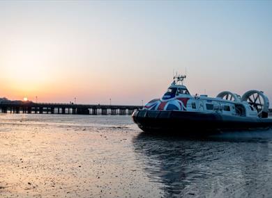 Hovercraft at Sunset coming into Ryde