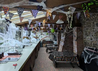 A garden classroom depicting Halloween activities