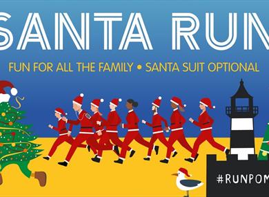 Poster image for the Santa Run featuring illustrated runners taking on the race.