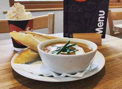 Soup and bread lunch at Alice Holt Cafe, Surrey