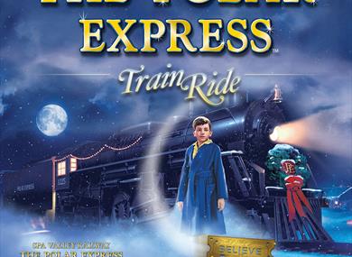 Official artwork of hero boy stood next to the polar express train