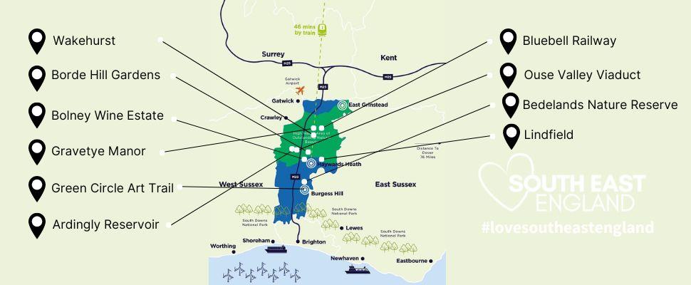 Map of Mid-Sussex and some of its attractions