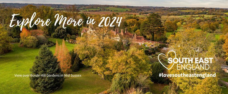 Changing of the seasons with aerial view over Borde Hill Gardens in Mid Sussex