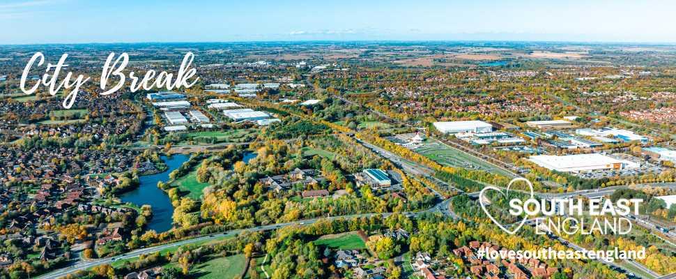 Aerial View over Milton Keynes, the newest city in the South East, perfect for your next city break