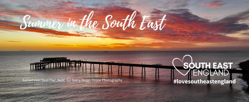 Sunset over Deal Pier in Kent at summertime