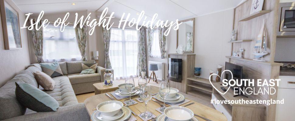 View of inside a caravan at the Lakes Rookley Holiday Park on the Isle of Wight