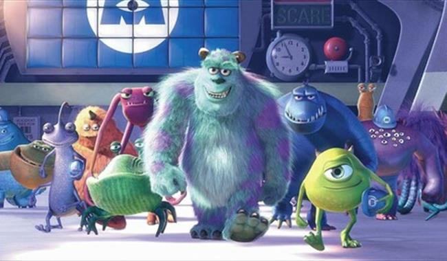 Monsters Inc. movie poster. Monsters walking towards the camera.