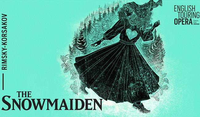 A drawing of a girl wearing a dress against a blue background with text that reads: Rimsky-Korsakov The Snowmaiden