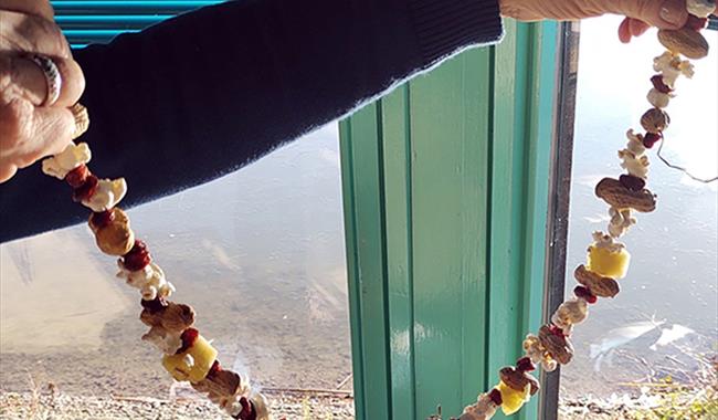 edible garland made from popcorn and cranberries