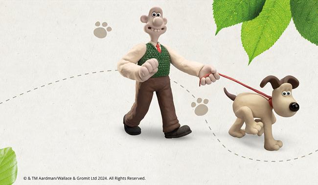 Illustration of a man with a dog on a lead