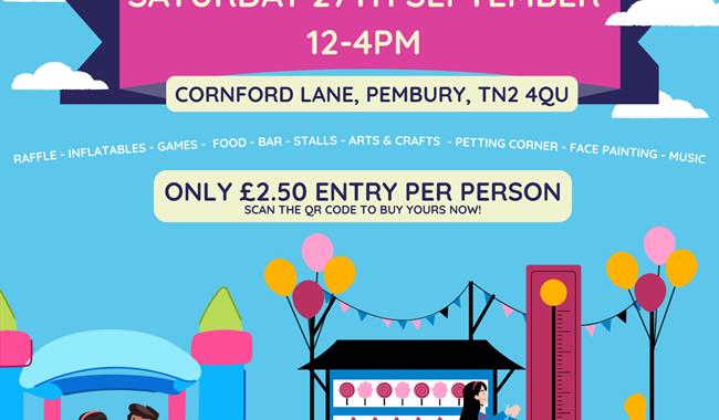 Poster for Aspens Fun Fest on Saturday 27th September, 12–4 PM at Cornford Lane, Pembury. £2.50 entry per person. Event includes raffle, games, inflat