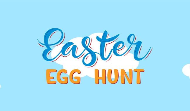 A chicken and a bunny floating on a cloud with the title 'Easter egg hunt'.