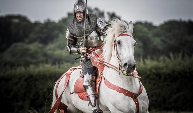 man in armour on horseback