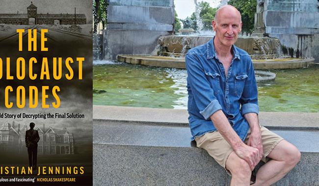 Cover of 'The Holocaust Codes' and a picture of Christian Jennings