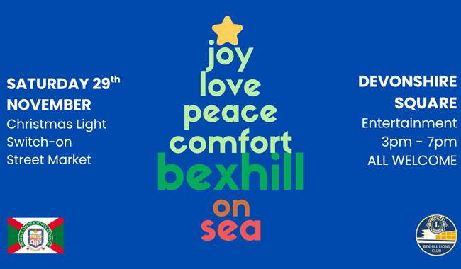 Poster reads: "Saturday 29th November, Christmas Light Switch-On Street market. Devonshire Square, entertainment, 3pm-7pm, All welcome". There is also