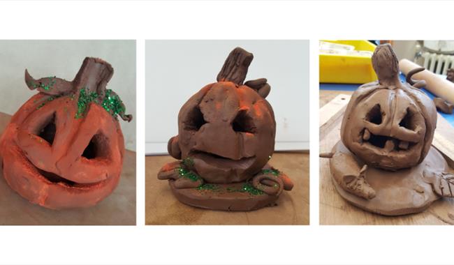 Three Clay Halloween Pumpkins