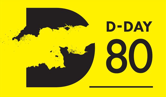 Logo for D-Day 80, featuring the 'D' motif from the D-Day Story museum