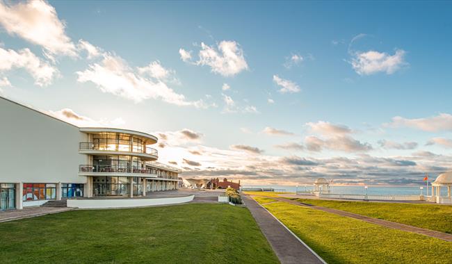 De La Warr Pavilion exterior shot by the sunny coast in Bexhill East Sussex