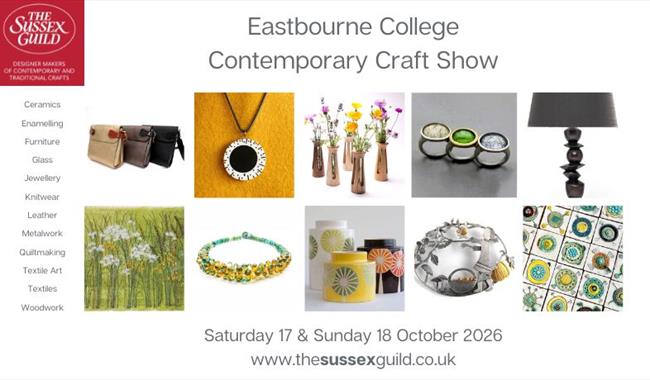 An image grid showing images of handmade crafts including ceramics, embroidery, jewellery, leather and wood accessories.