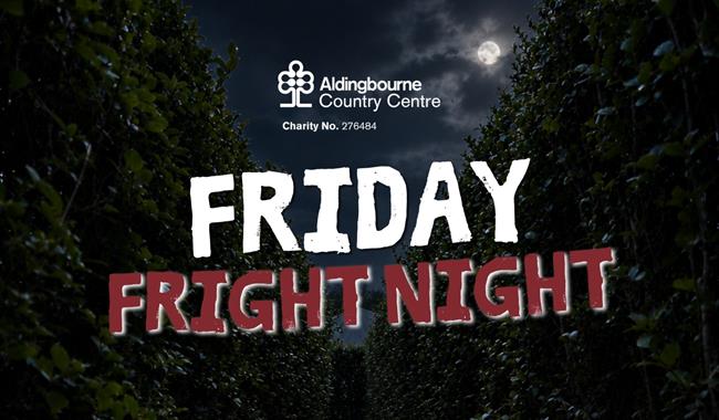Dark spooky maze with Friday Fright Night over the top