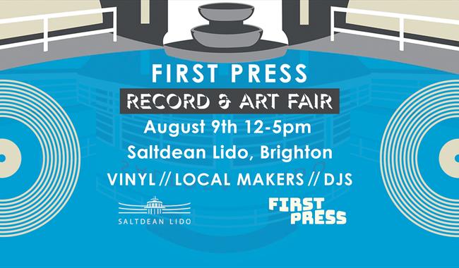 Banner describing First Press Record & Art Fair @ Saltdean Lido - 09/08/25 12-5pm