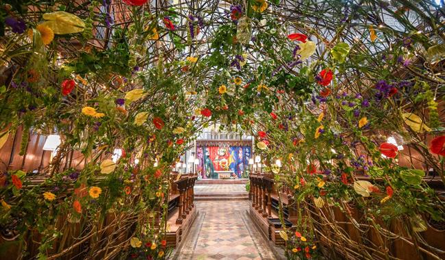 Chichester cathedral filled with flowers