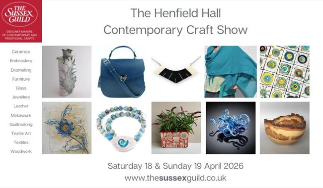 An image grid showing images of handmade crafts including jewellery, leather, glass, ceramics and wood.