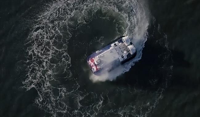 A hovercraft performing a 360 degree turn in the Solent