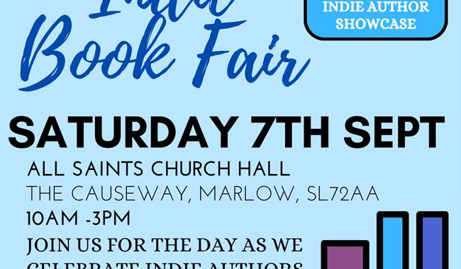 A poster displaying the information of Marlow Indie Book Fair