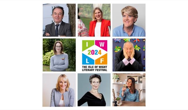 Montage of speakers at the Isle of Wight Literary Festival in 2024, Cowes, what's on, event