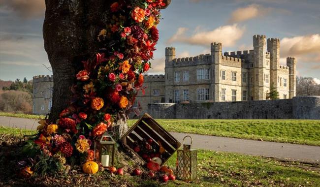 halloween display in front of leeds castle