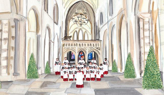 An illustration of the Cathedral Nave with the Choir