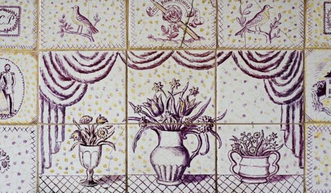 Cropped images of Carrington's illustrated Clay tile mantelpiece