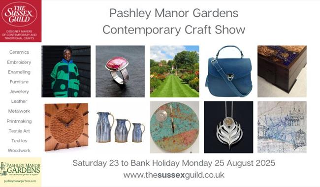 An image grid showing images of handmade crafts and craft demonstrations including ceramics, stained glass, embroidery, jewellery, leather accessories